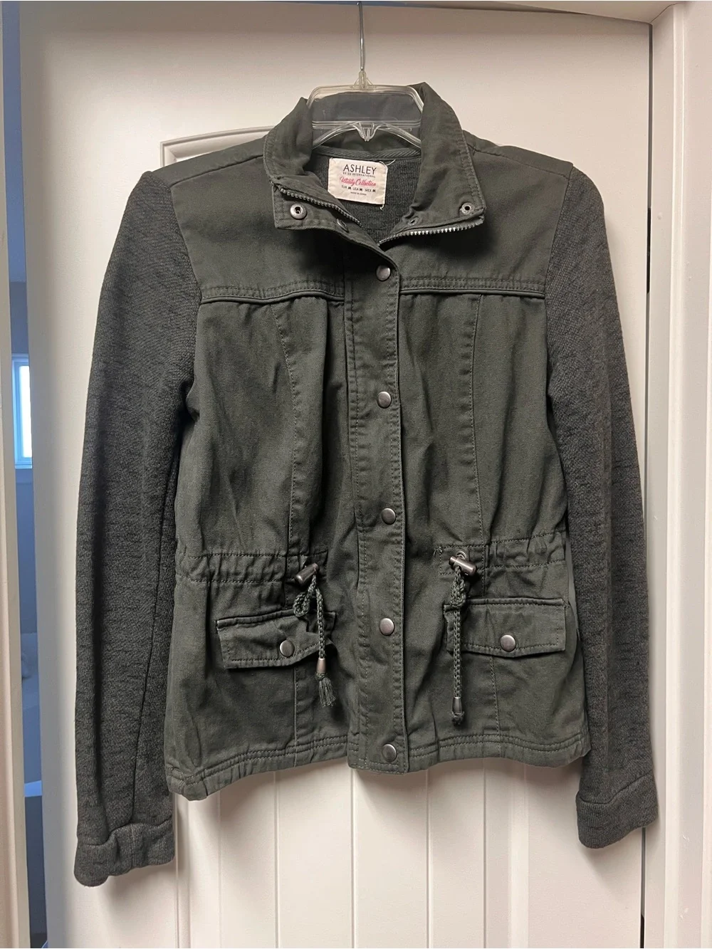 Ashley By 26 International Olive Green Utility Jacket with Knit Sleeves